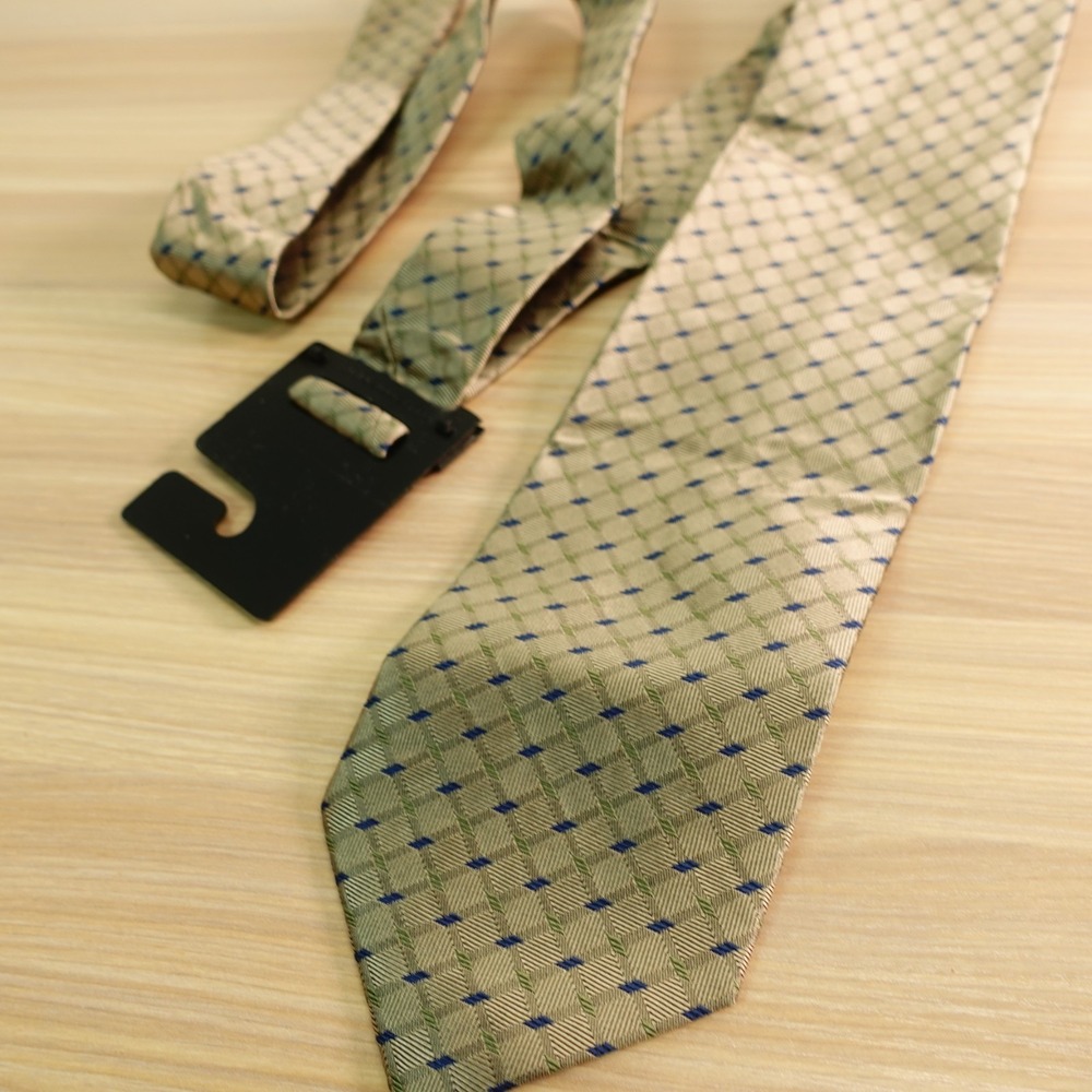 Neck Tie Mens Champagne Beige Diamond Check Dash Jacquard Silk GEORGE Hand Made